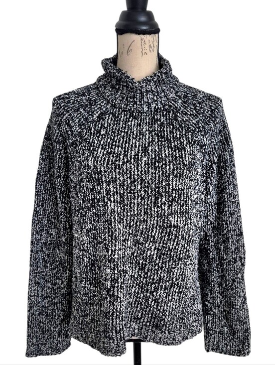 Eileen Fisher Sweaters - Eileen Fisher Organic Cotton Mock Neck Boxy Sweater L Marled Chunky Knit F19UBT